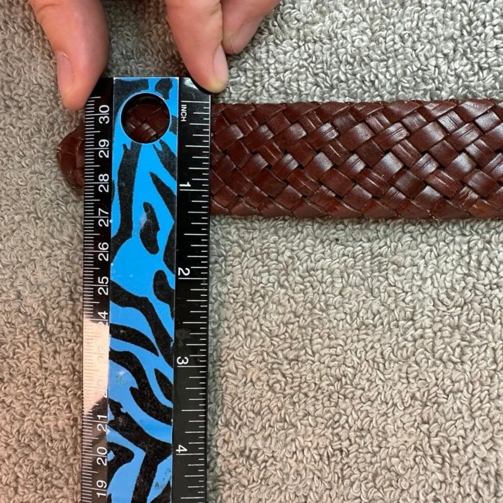 Mens Brown Braided Genuine Leather Belt Size 40 Woven Adjustable Silver Buckle